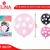 Set de globos de puntos fucsia, rosa y negro 6pcs 30cm