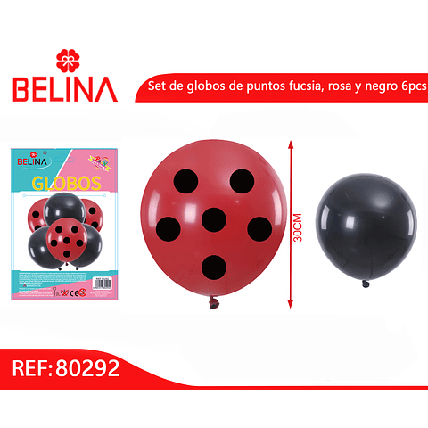 Set de globos de puntos rojo y negro 6pcs 30cm