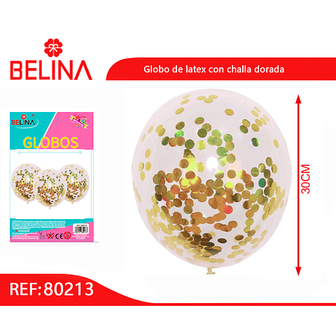 Globo de látex challa dorado 3pcs 30cm