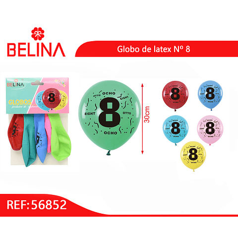 Globos de latex con numero 8 colores surtidos