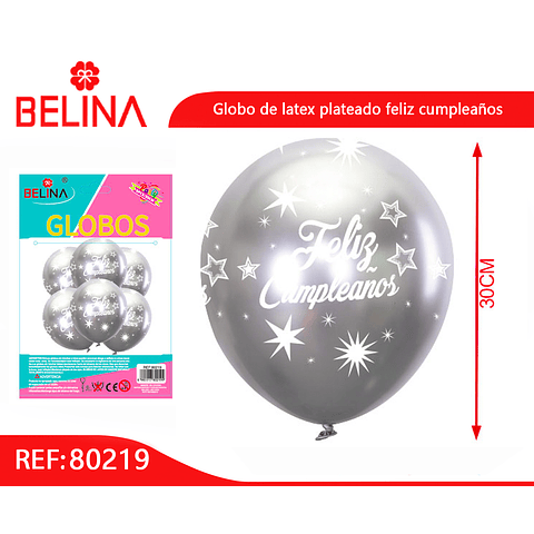 Set De Globos Plateados Feliz Cumpleaños - Belina Cotillón
