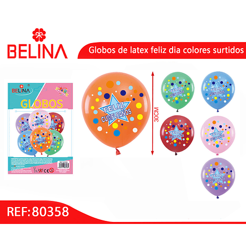 Globos de latex feliz cumpleaños 6pcs 30cm colores surtidos