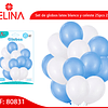 Set de globos latex blanco y celeste 25pcs 23cm
