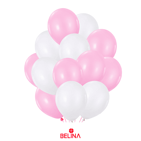 Set de globos latex blanco y rosa 25pcs 23cm