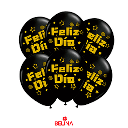 Set de globos de látex feliz dia con letras doradas 6un