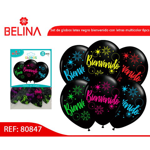 Set de globos latex bienvenido con letras multicolor 6un