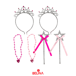 Accesorios princesa 3pcs cintillo corona collar y varita color aleatorio 