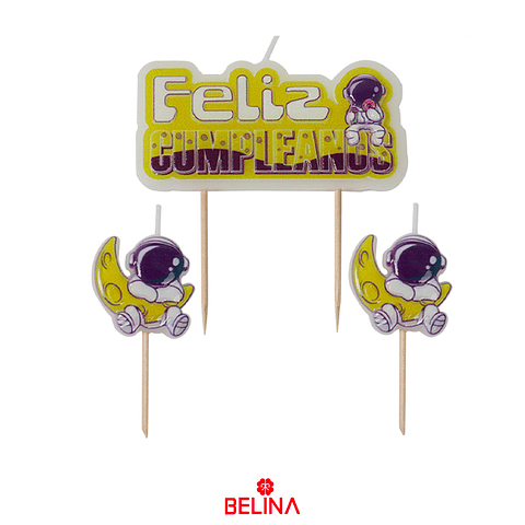 Velas astronauta feliz cumpleaños 3pcs