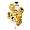 Set de globos latex feliz cumpleaños dorado 9pcs