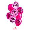 Set de globos latex feliz cumpleaños fucsia con confeti 9pcs