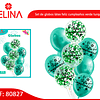 Set de globos látex feliz cumpleaños verde con confeti 9pcs