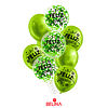 Set de globos látex feliz cumpleaños verde con confeti 9pcs