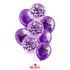 Set de globos látex feliz cumpleaños morado con confeti 9pcs