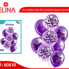 Set de globos látex feliz cumpleaños morado con confeti 9pcs