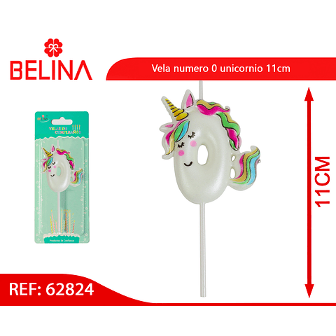 Vela numero 0 unicornio 11cm