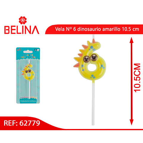 Vela Nº 6 dinosaurio amarillo 10.5 cm 