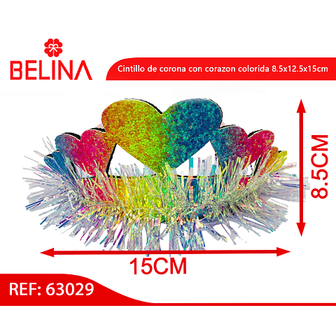 Cintillo de corona con corazón colorida 8.5x12.5x15cm