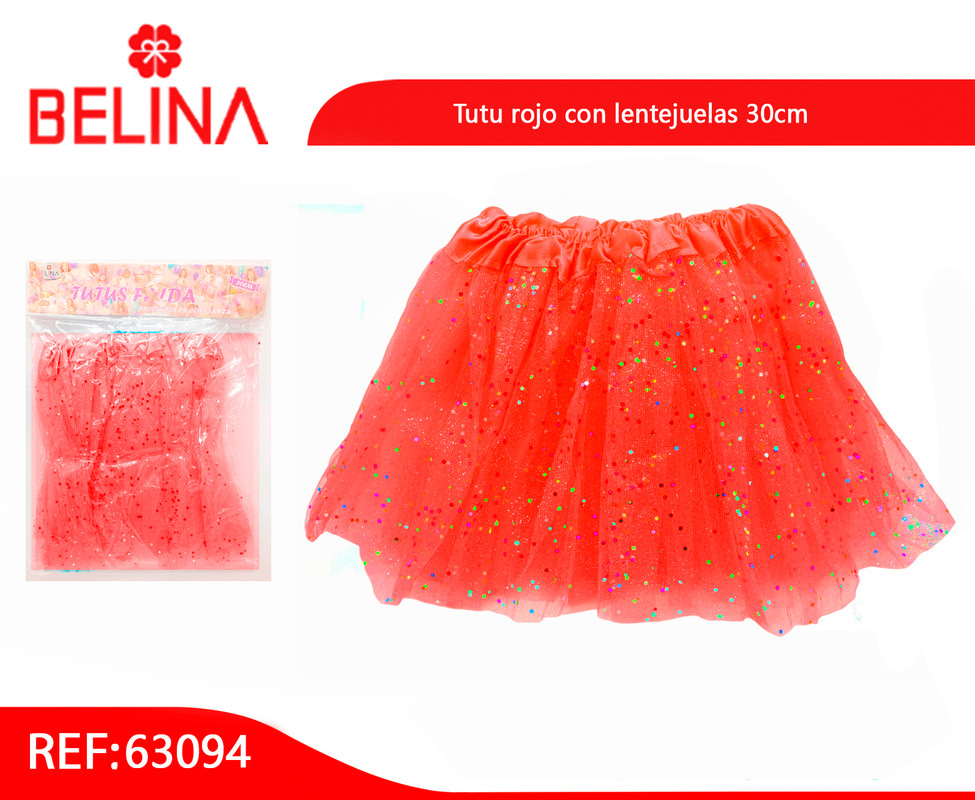 Tutu rojo con lentejuelas 30cm – Belina Cotillon