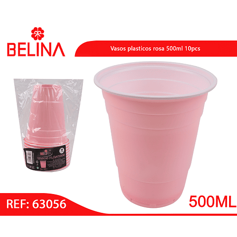 Vasos plasticos rosa 500ml 10pcs