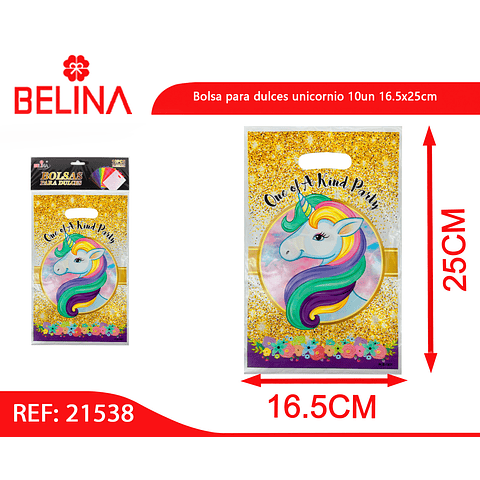 Bolsa para dulces unicornio 10un 16.5x25cm