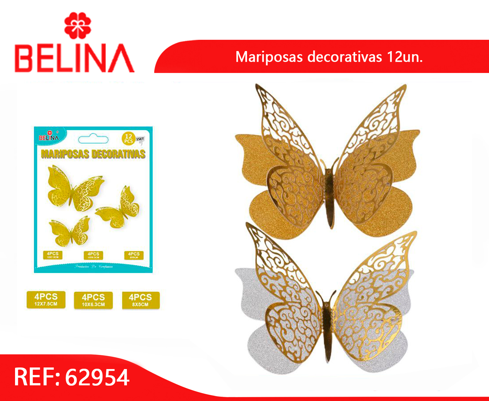 Mariposas decorativas 3D 12un. - Belina Cotillon