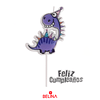 Vela dinosaurio feliz cumpleaños purpura 7.5x14.5cm