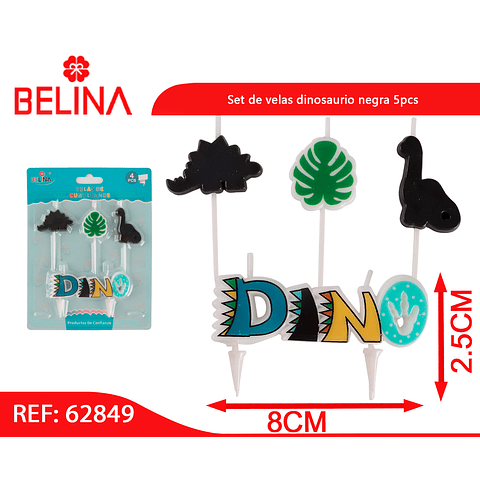 Set de velas dinosaurio negra 5pcs