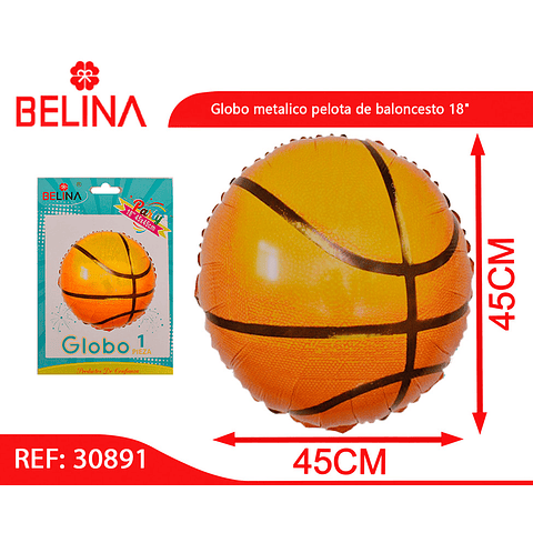 Globo metalico pelota de baloncesto 18"