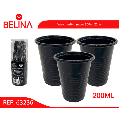 Vasos plásticos negro 200ml 25un