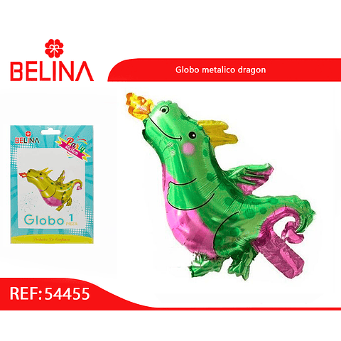 Globo metalico dinosaurio verde/rosa 40x36cm