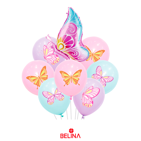 Set de globos latex mariposa 9pcs