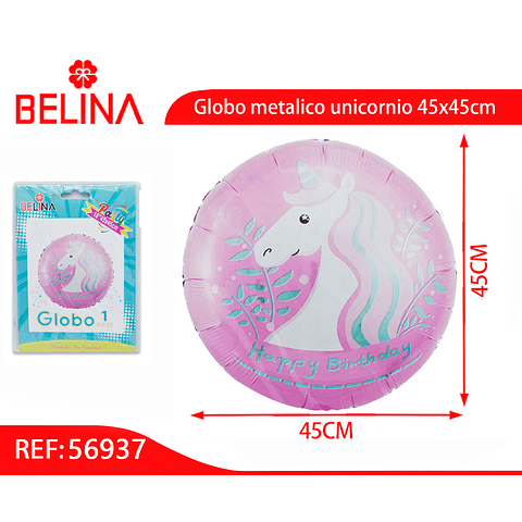 Globo metalico redondo unicornio 45cm
