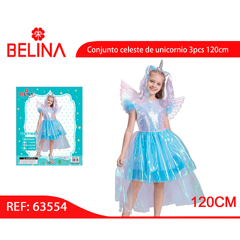 Vestido celeste de unicornio 3pcs 120cm