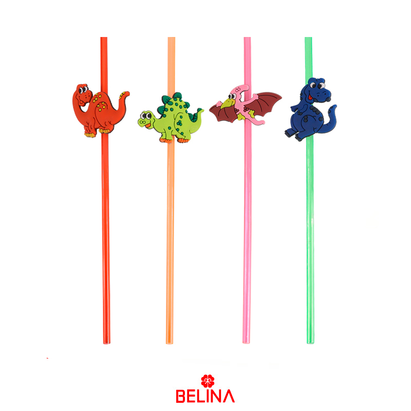 Bombillas Plasticas De Dinosaurio 4pcs 23cm
