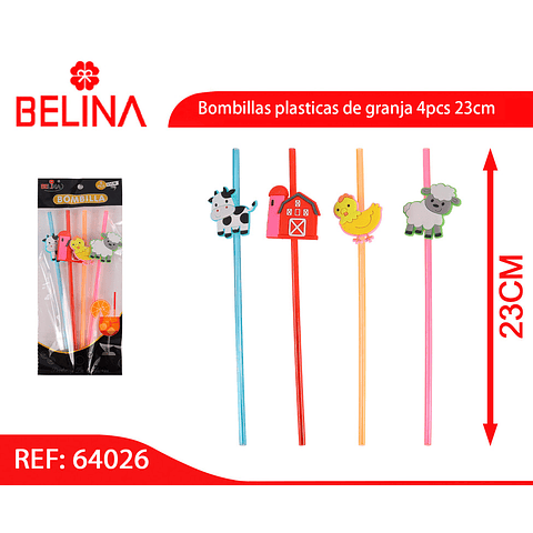 Bombillas plasticas de granja 4pcs 23cm