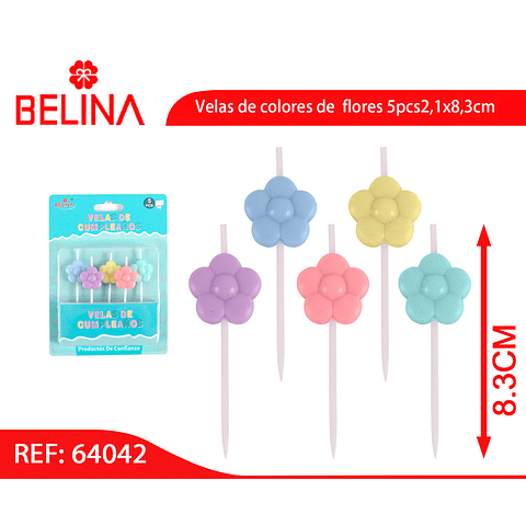 Velas de flores colores surtidos 5pcs 2x8cm