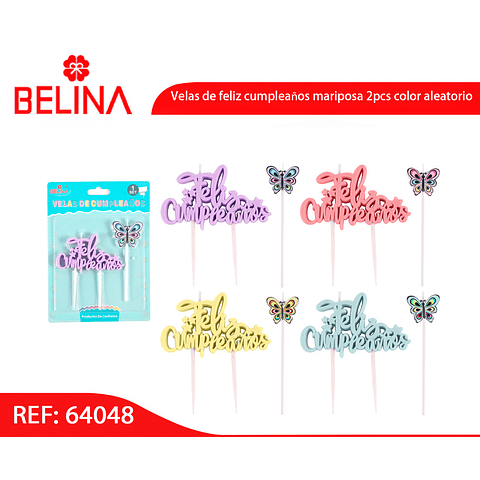 Velas de feliz cumpleaños mariposa 2pcs color aleatorio 