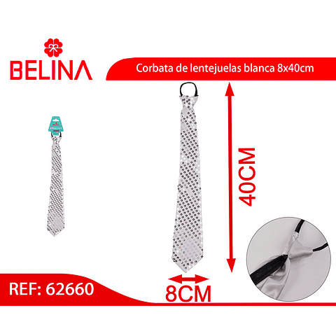 Corbata de lentejuelas blanca 8x40cm 