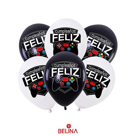 Set de globo de latex Feliz cumpleaños video juegos 6pcs