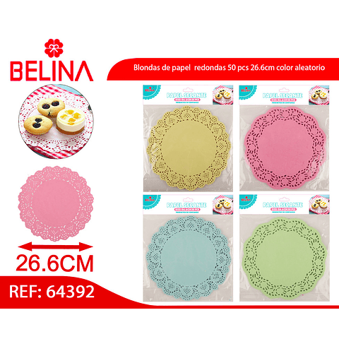 Blondas de papel  redondas 50 pcs 26.6cm color aleatorio