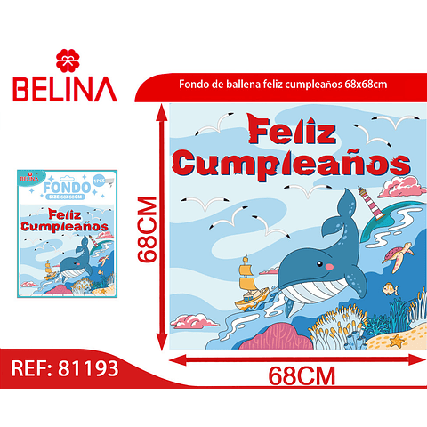 Fondo de ballena feliz cumpleaños 68x68cm 