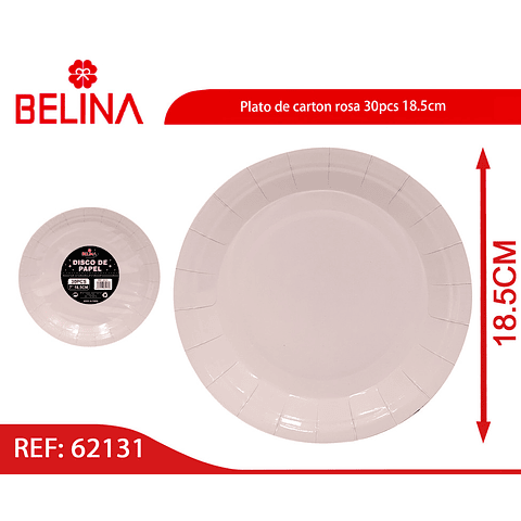 Plato de carton rosa 30pcs 18.5cm 