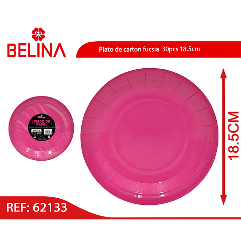 Plato de carton fucsia  30pcs 18.5cm 