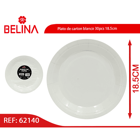 Plato de carton blanco 30pcs 18.5cm