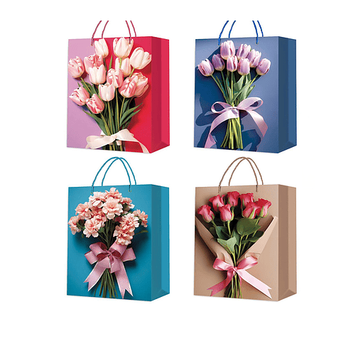 Bolsa de regalos ramos de flores 12x31x40cm diseño aleatorio 