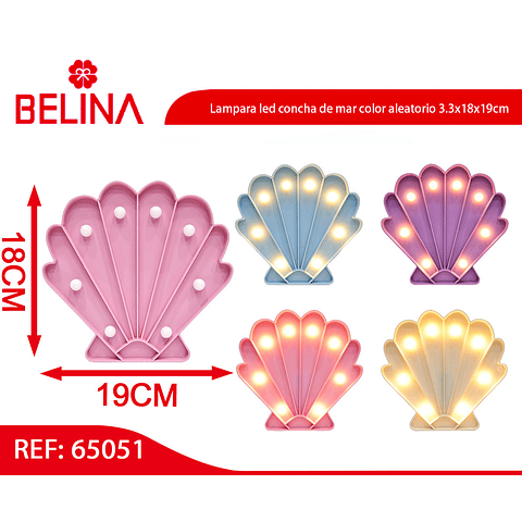 Lampara led concha de mar color aleatorio 3.3x18x19cm 