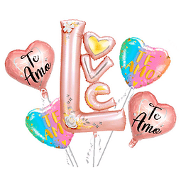 Set de globos metalicos love oro rosa 5pcs