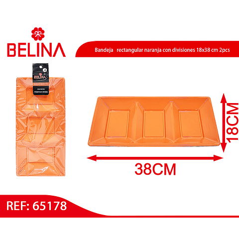 Bandeja   rectangular naranja con divisiones 18x38 cm 2pcs