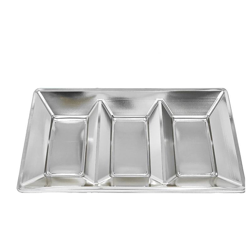 Bandeja rectangular plateada con divisiones 18x38 cm 2pcs