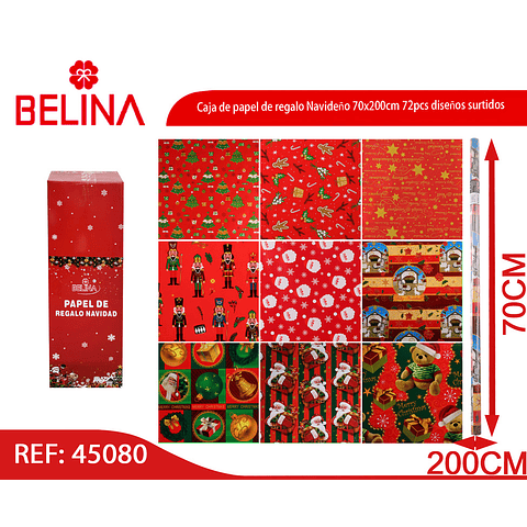 Caja de papel de regalo Navideño 70x200cm 72pcs diseños surtidos